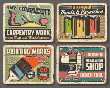 Paint, brush, jack plane, bench vice. Repair tool Stock Illustration