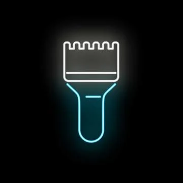 Paint brush neon line icon on black background Stock Illustration