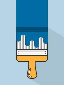 Paint brush painting the wall, vector flat line illustration Stock Illustration