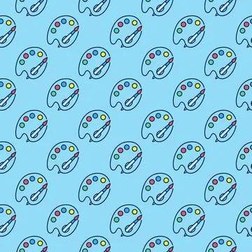 Paint Brush with Palette vector colored seamless pattern Illustrazione stock