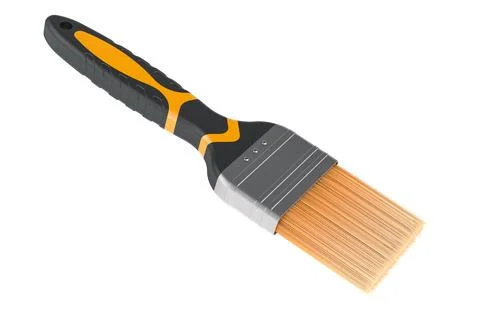 Paint brush with plastic handle. 3D rendering Illustration