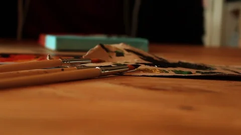 Paint brush put down, close up 스톡 동영상 81032381