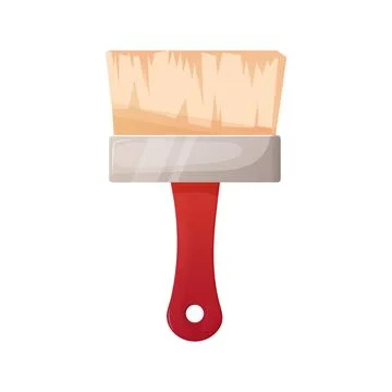 Paint brush with red handle on white insulated background. Cartoon style. Illustration