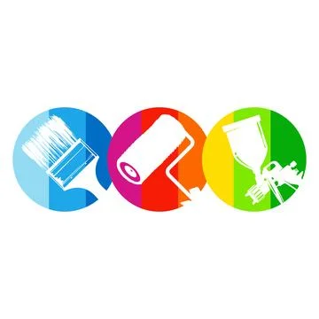 Paint brush, roller and spray gun color symbol in circle Иллюстрация