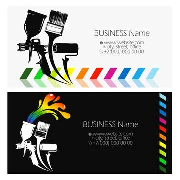 Paint brush, roller and spray gun, business card concept for painting works Illustration