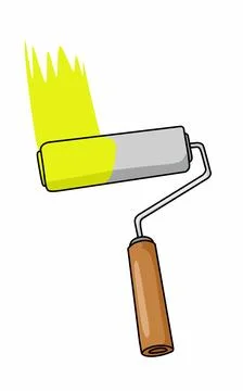 A paint brush roller with a yellow light paint. Bright Wallpaper colour Stock Illustration