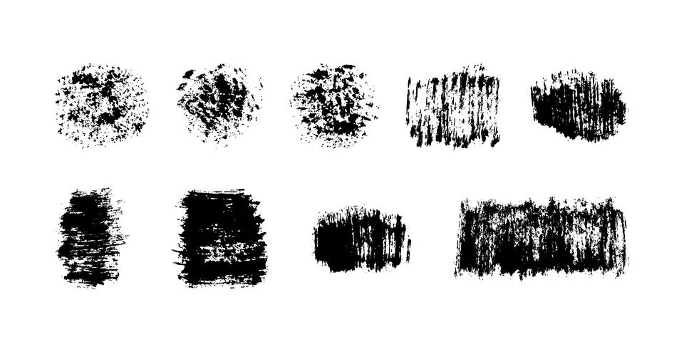 Paint brush stroke set, black grunge circle and square of watercolor. Dirty Illustrazione stock