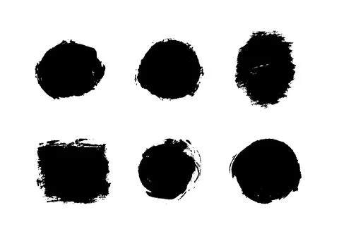 Paint brush stroke set, black grunge circle and square of watercolor. Dirty Stock Illustration
