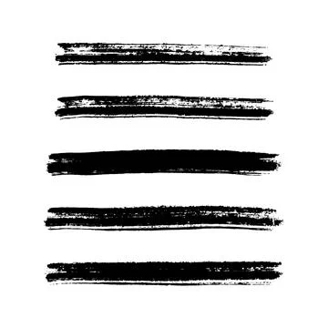Paint brush stroke set, black grunge line of watercolor. Dirty uneven hand drawn Stock Illustration
