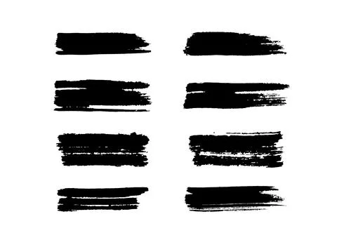 Paint brush stroke set, black grunge line of watercolor. Dirty uneven hand drawn Stock Illustration
