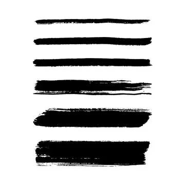Paint brush stroke set, black grunge line of watercolor. Dirty uneven hand drawn Stock Illustration