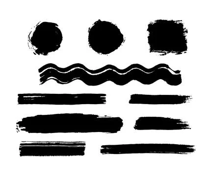 Paint brush stroke set, black grunge shapes of watercolor. Dirty uneven hand Stock Illustration