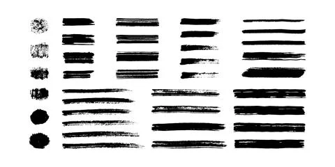 Paint brush stroke set, black grunge lines and shapes of watercolor. Dirty Stock Illustration
