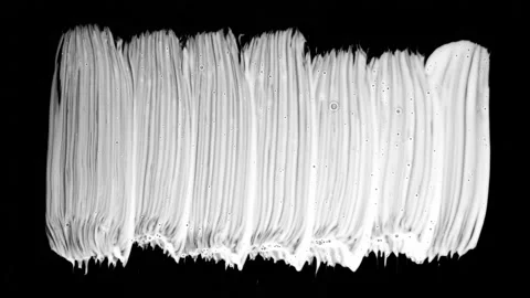 Paint Brush Stroke White Leaking and Dripping isolated on Black Background Stock Footage 222126047