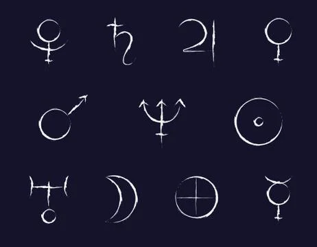 Paint Brush stroked vector planet signs for zodiac Stock Illustration
