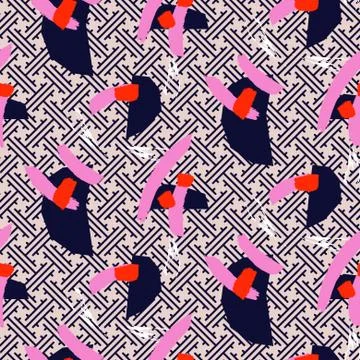 Paint brush strokes on eastern classic ornament seamless pattern. Stock Illustration