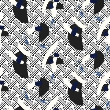 Paint brush strokes on eastern classic blue ornament seamless pattern. Stock Illustration