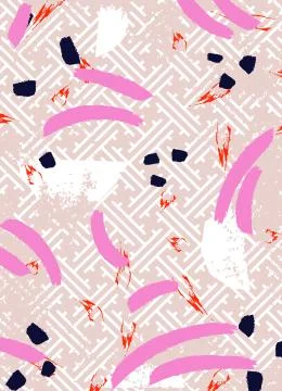 Paint brush strokes on eastern classic ornament seamless pattern. Stock Illustration