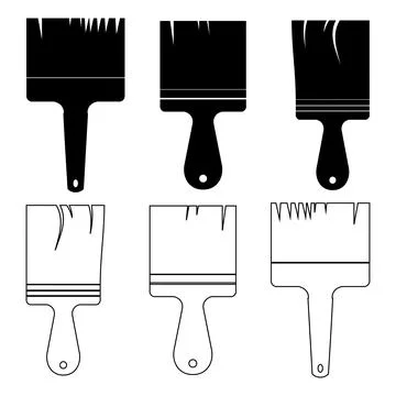 Paint brush tools icon set featuring dual style line art and solid black gl.. 库存插图