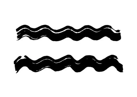 Paint brush waves set, black grunge line of watercolor. Dirty uneven hand drawn Stock Illustration