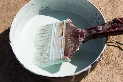 Paint brush white  paint can Stock Photos
