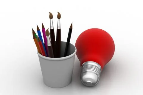Paint brushes and light bulb, business concept Free Stock Illustration