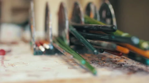 Paint Brushes In and Out of Focus 1080p Stock Footage