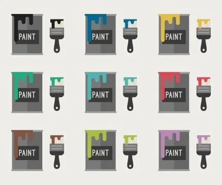 Paint brushes and paint buckets. Stock Illustration