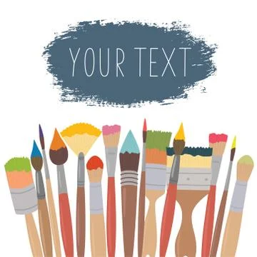 Paint brushes with colored paint. Design for art studio. There is space for t Stock Illustration