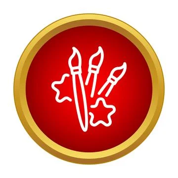 Paint brushes creating artwork inside red gold circle Stock Illustration