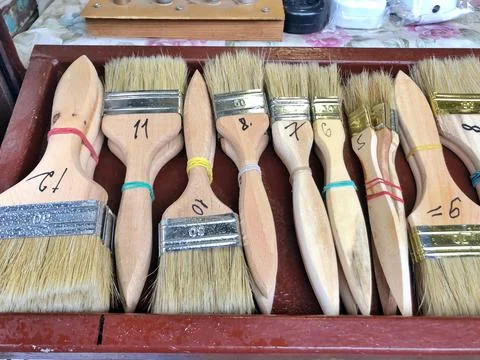 Paint brushes in a hardware store Stock Photos