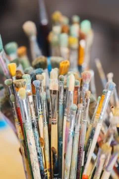 Paint Brushes isolated in blur background, close-up Foto stock