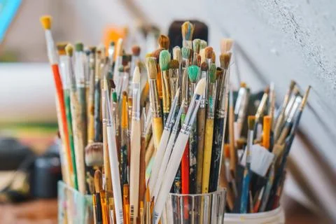 Paint Brushes isolated in white background, close-up Stock Photos
