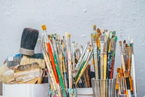 Paint Brushes isolated in white background, close-up Stock Photos