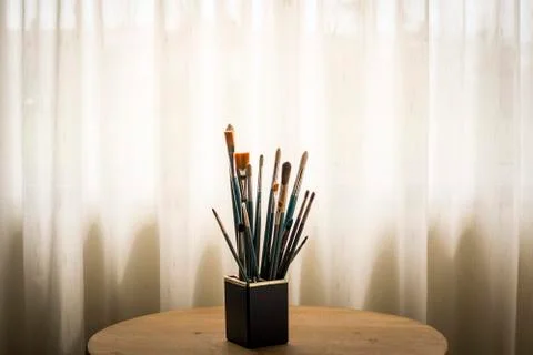 Paint brushes in jar Stock Photos