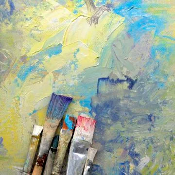 Paint brushes lying on artwork Stock Illustration