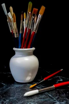 Paint brushes in a pot Stock Photos