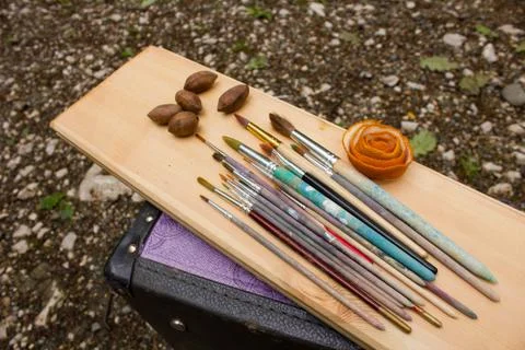 Paint brushes in the sun Stock Photos