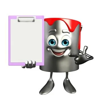 Paint bucket character with notepad Stock Illustration