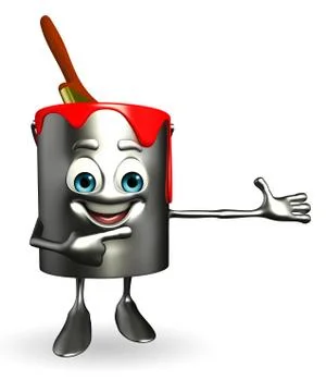 Paint bucket character is pointing Stock Illustration