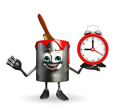 Paint bucket character with table clock Stock Illustration