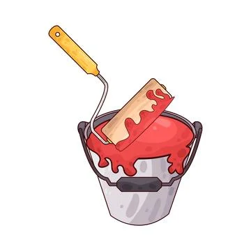 Paint bucket with paint roller illustration Ilustração Stock