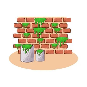 Paint bucket placed in front of brick wall illustration Stock Illustration