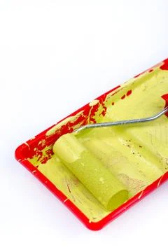 Paint bucket with sponge for paintwork Stock Photos