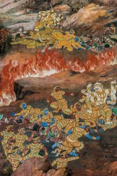 Paint on buddhist temple Stock Photos