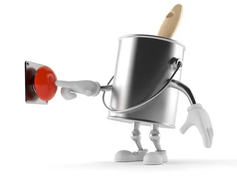 Paint can character pushing button Stock Illustration