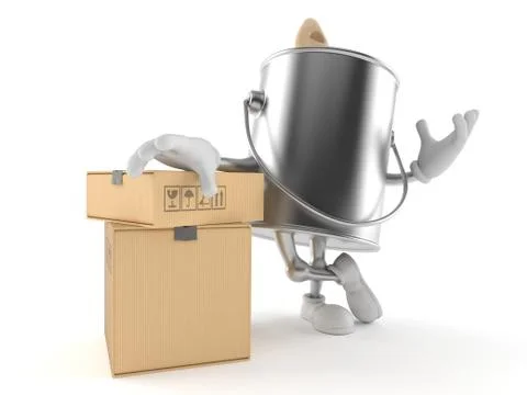 Paint can character with stack of boxes Stock Illustration