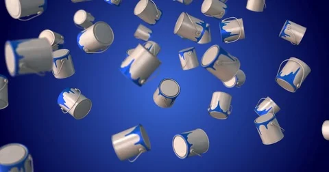 Paint can falling - blue background Stock Footage 83150182