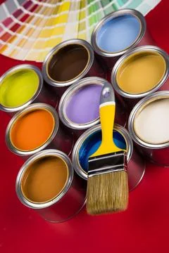 Paint can with a paintbrush Stock Photos