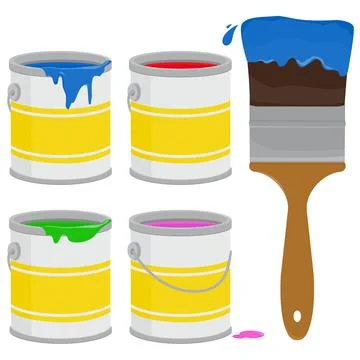 Paint cans and a brush. Vector illustration Stock Illustration